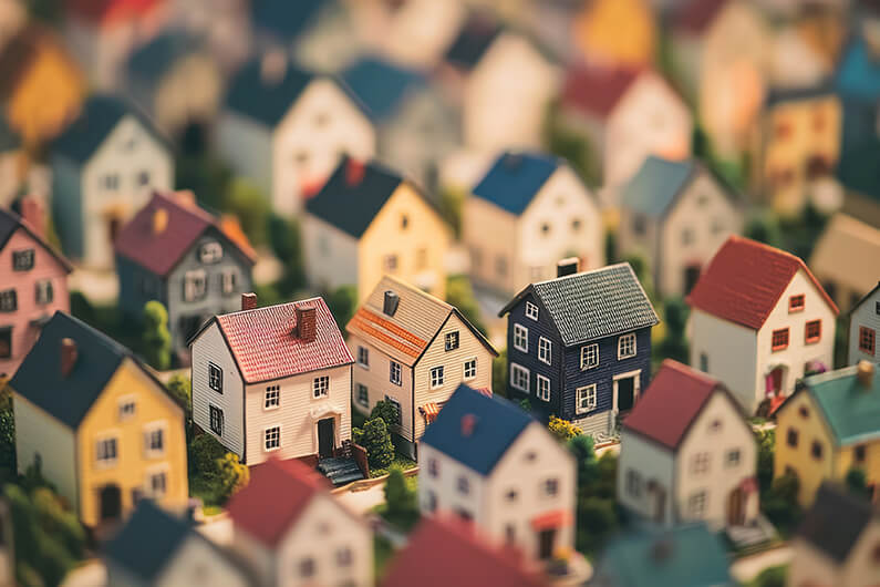 Colorful Miniature Scene of a Neighborhood with Houses